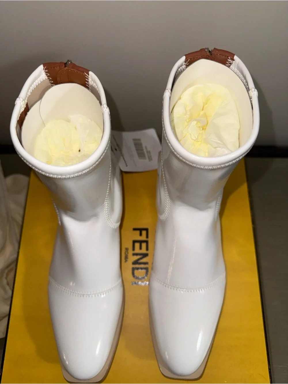 Fendi White Patent Leather Ankle Booties